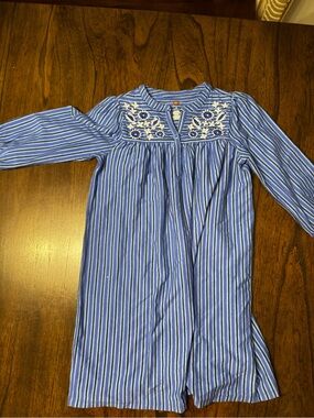 Tea Collection Blue Striped Dress with Embroidered Yoke